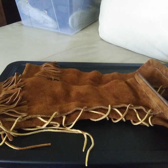 Suede Fringe tie up shoes burnt sienna - Picture 4 of 9